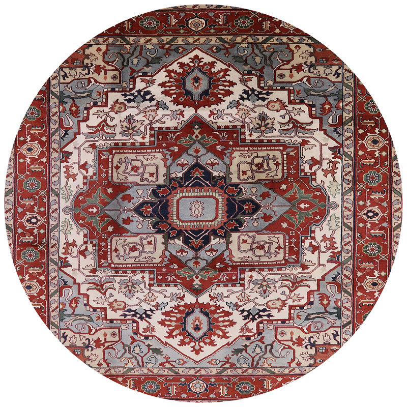 Tapis oriental rouge / gris / ivoire, Rond 4 pi