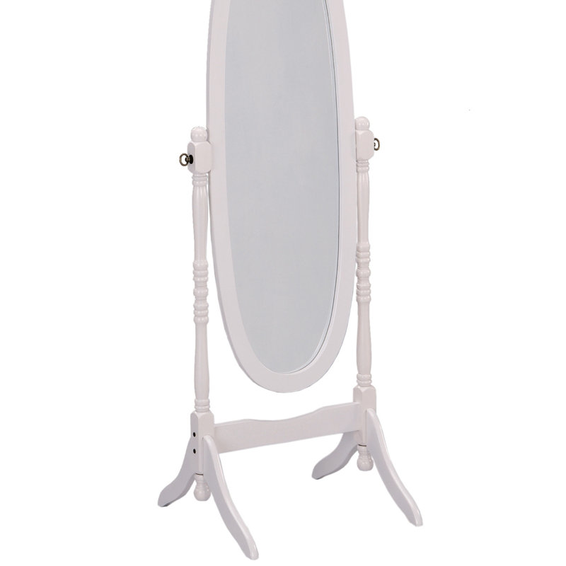 59.25" Tall Standing Wooden Floor Mirror With White Finish, Oval Shape, White