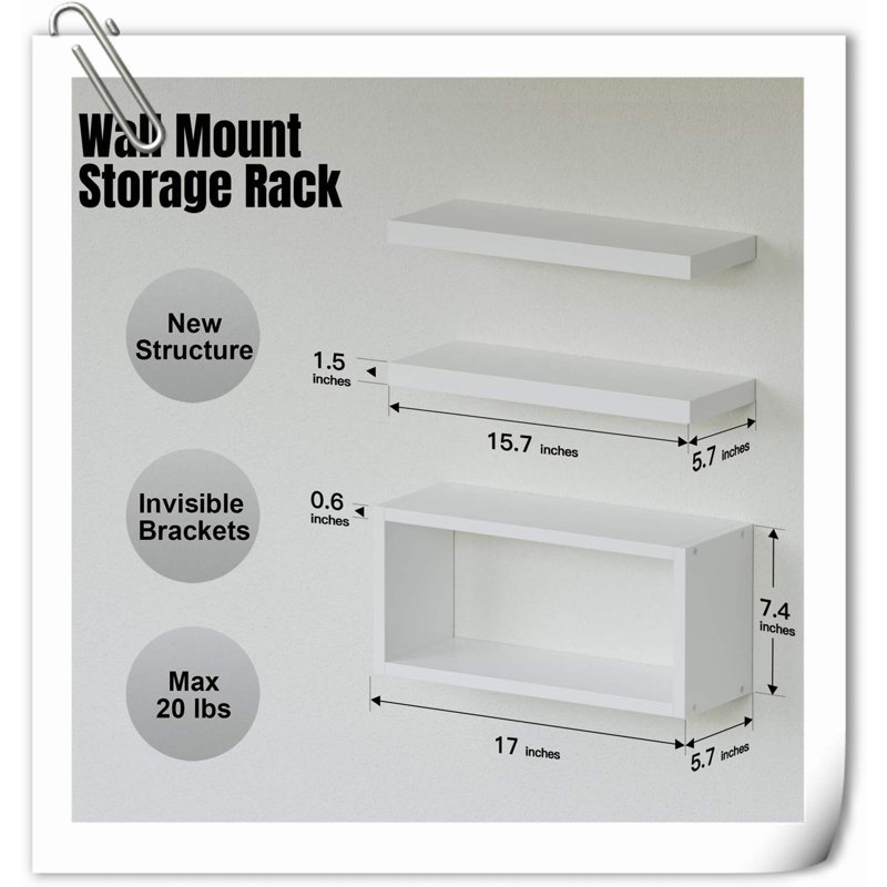 Arbenor 3 Piece Wood Floating Shelf, White