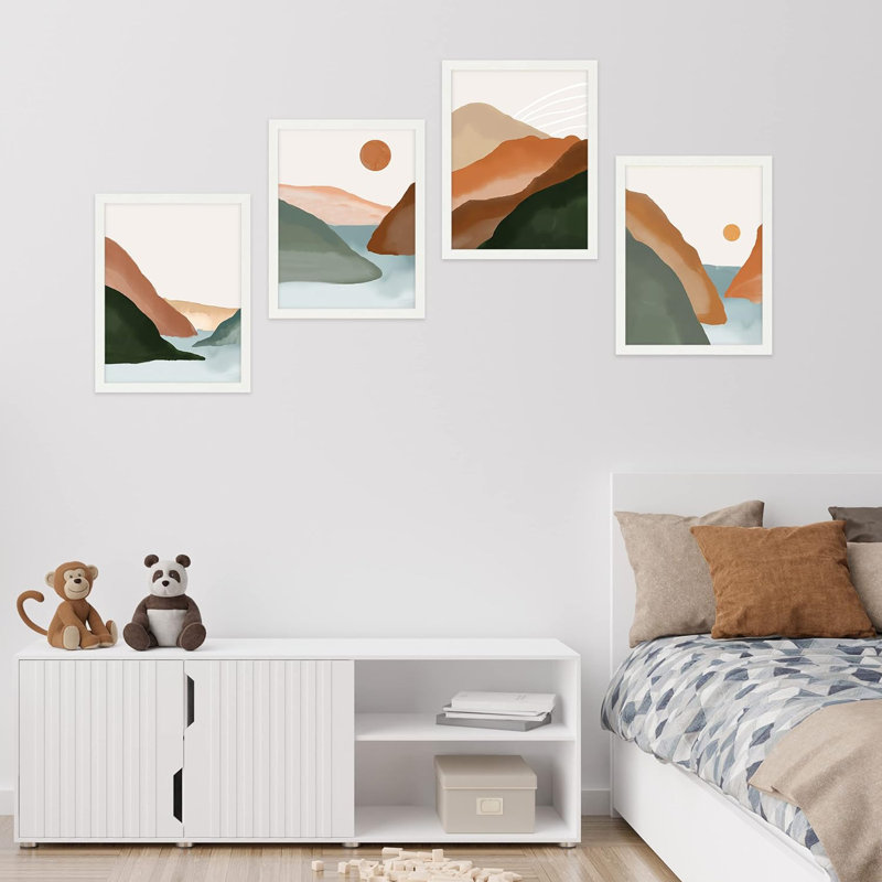 Ensemble de 4 impressions de décorations murales encadrées sur papier, 4 pièces, H 14 po x l 11 po x P 1 po, Blanc