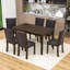 7-Piece Dining Table Set, Rectangular Wooden Dining Table with 6 PU Upholstered Chairs