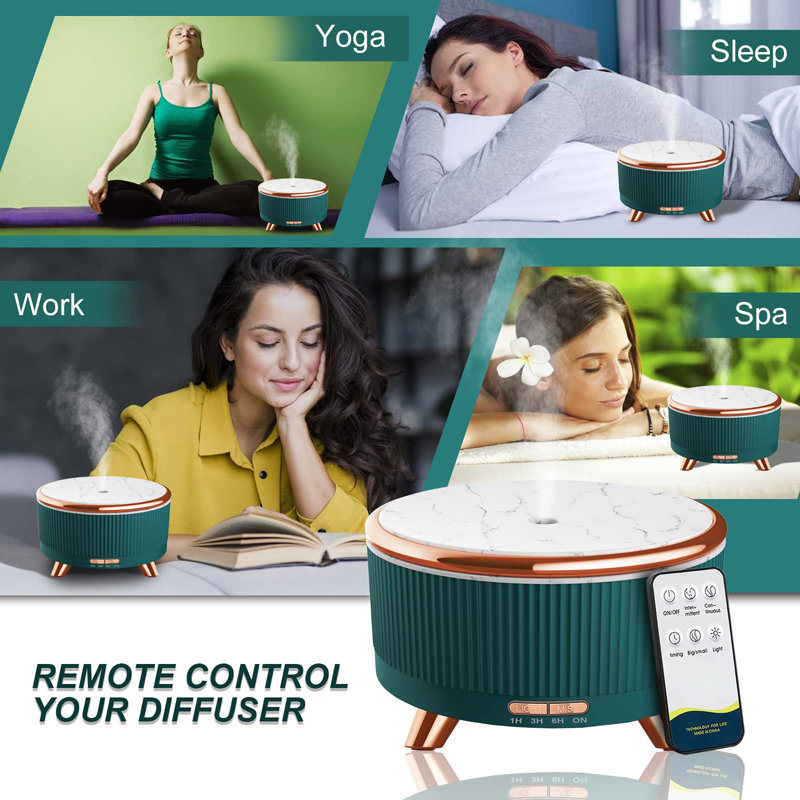 Diffuseur et humidificateur 500 ml avec télécommande, 7 couleurs DEL, 6 réglages de brume et arrêt automatique sans eau, idéal pour les grandes pièces, la maison et le bureau