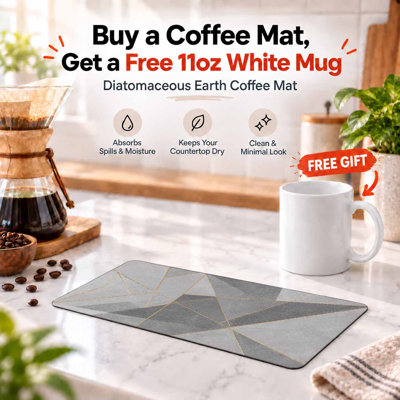 Tapis de cuisine géométrique en marbre blanc, ultra-absorbant, pour machine à café et plan de travail. Tapis antidérapant pour égoutter la vaisselle et sécher rapidement. Dimensions : 51 x 81 cm.