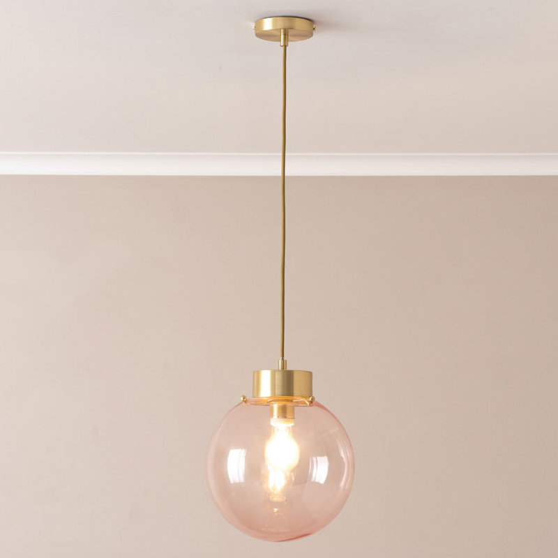 Frenchie Pink Glass Globe Capped Ceiling Pendant Light, No