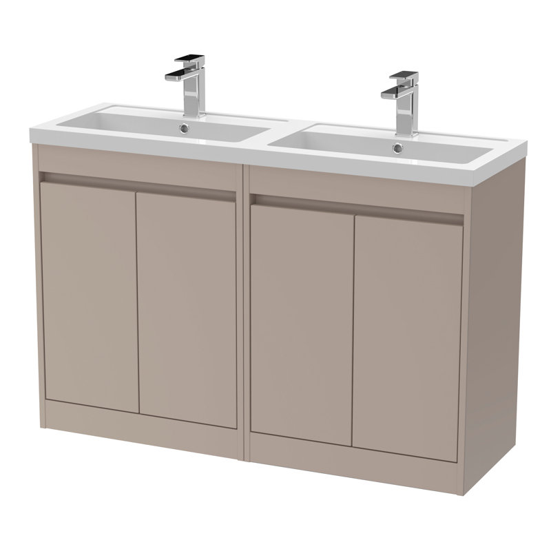 nuie Havana 1200mm Soft Linen 4 Door Floor Standing Vanity Unit With Polymarble Basin, Soft Linen