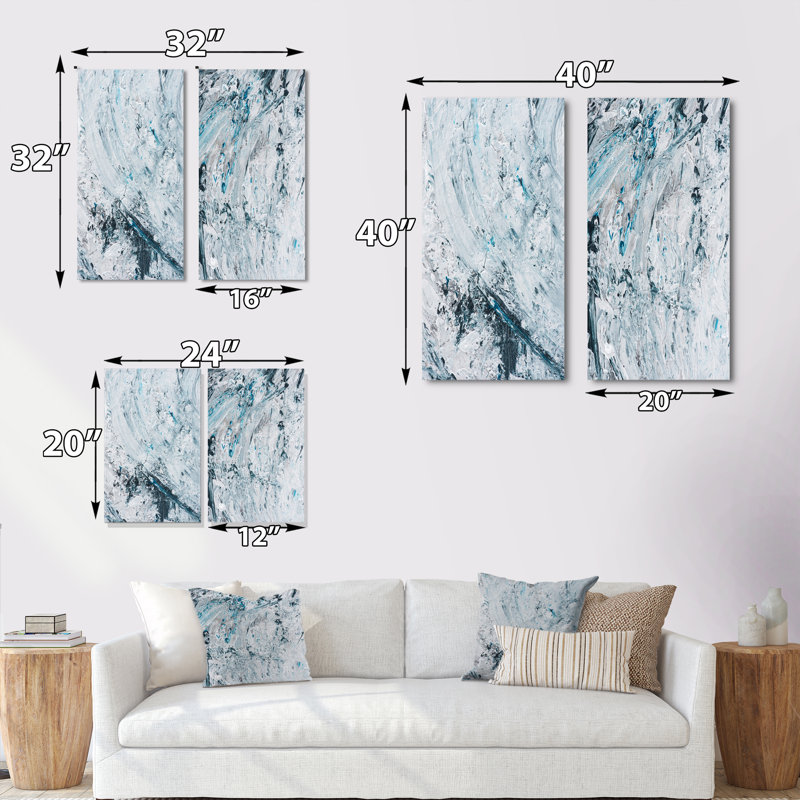 Ensemble de 2 reproductions d'art sur toile - Coups de peinture abstraits bleu clair, H 32 po x l 32 po x P 1 po