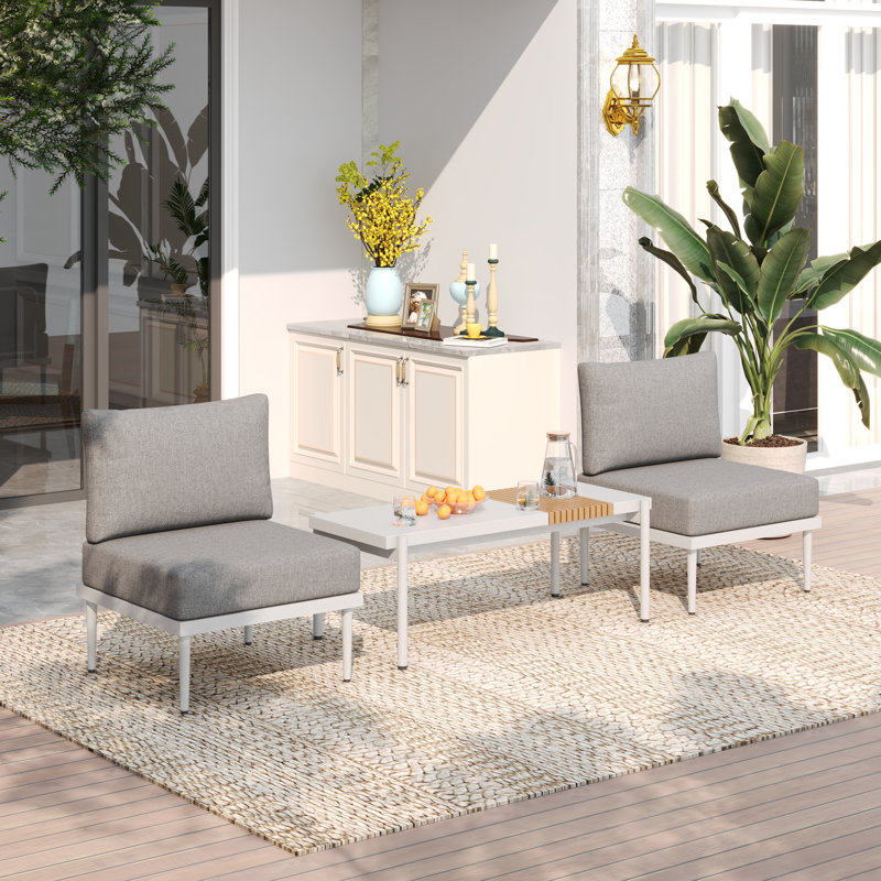 Ensemble de meubles de patio 3 pièces, table basse d'extérieur, Blanc