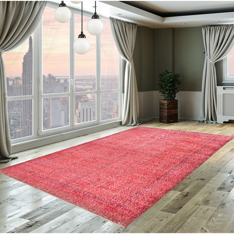 Tapis rouge foncé en laine noué à la main de conception unique 2000 pi 3 pi 11 po x 9 pi 7 po Olida