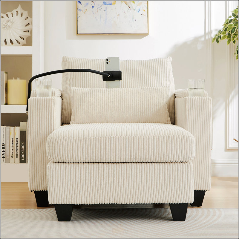 Canapé-lit 37,4 po avec ports USB, Beige