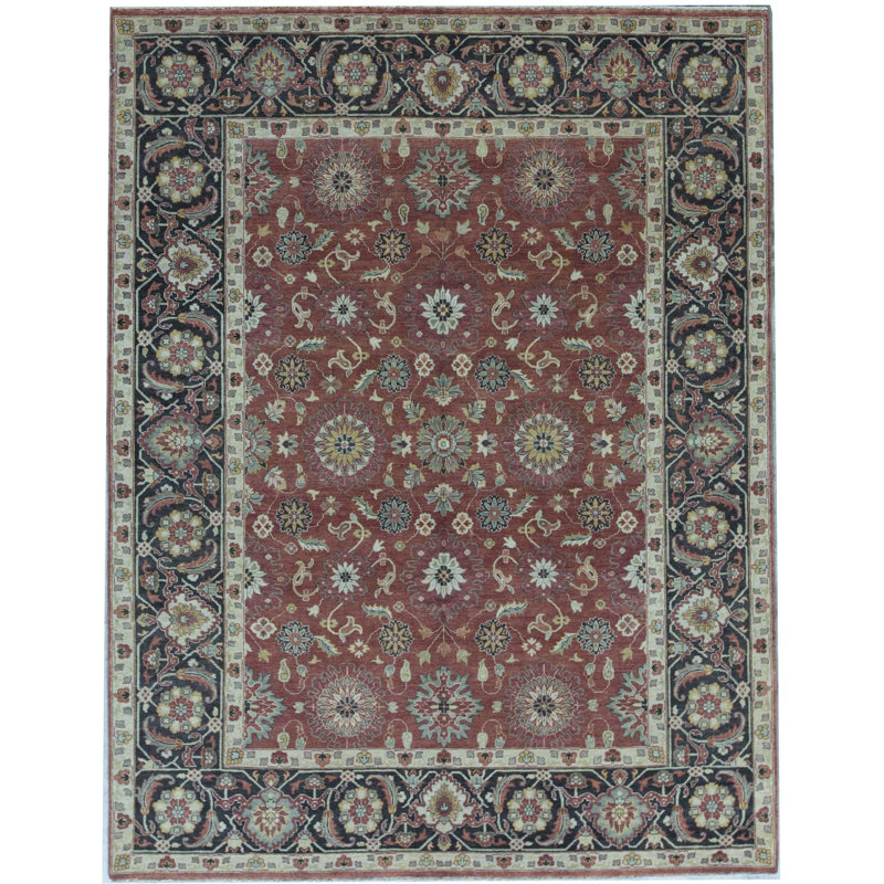 Tapis rouge et gris anthracite noué à la main de haute qualité
