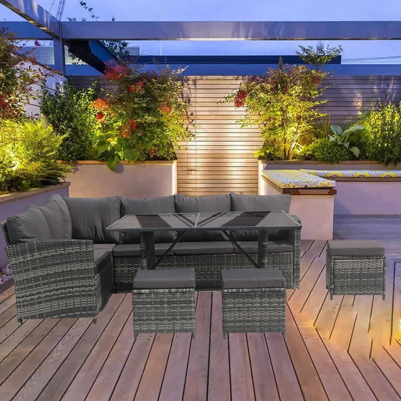 9 Seater Rattan Garden Sofa & Table Set Garden Furniture For Outdoor Patio Use, Grey