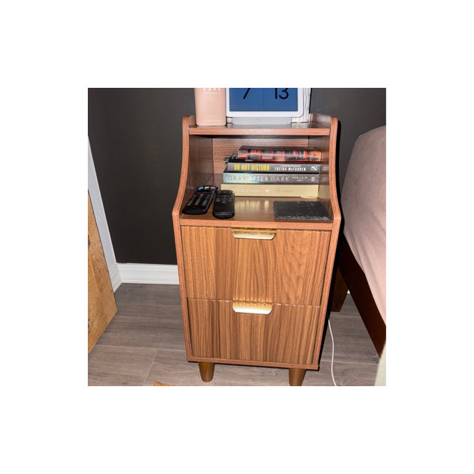 Nightstand & Narrow Bedside Table With 2 Drawers Set Of 2 (Set of 2) - Walnut