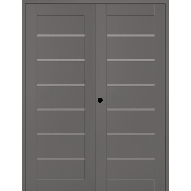Double porte à panneaux en bois manufacturé et en verre Alba, 71,75 po x 95,24 po, Noir mat, Droite