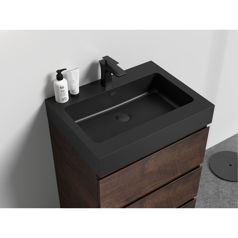 Élégant bassin en quartz noir mat - La beauté de la salle de bain à long terme rehausse votre style et sa durabilité, 24"