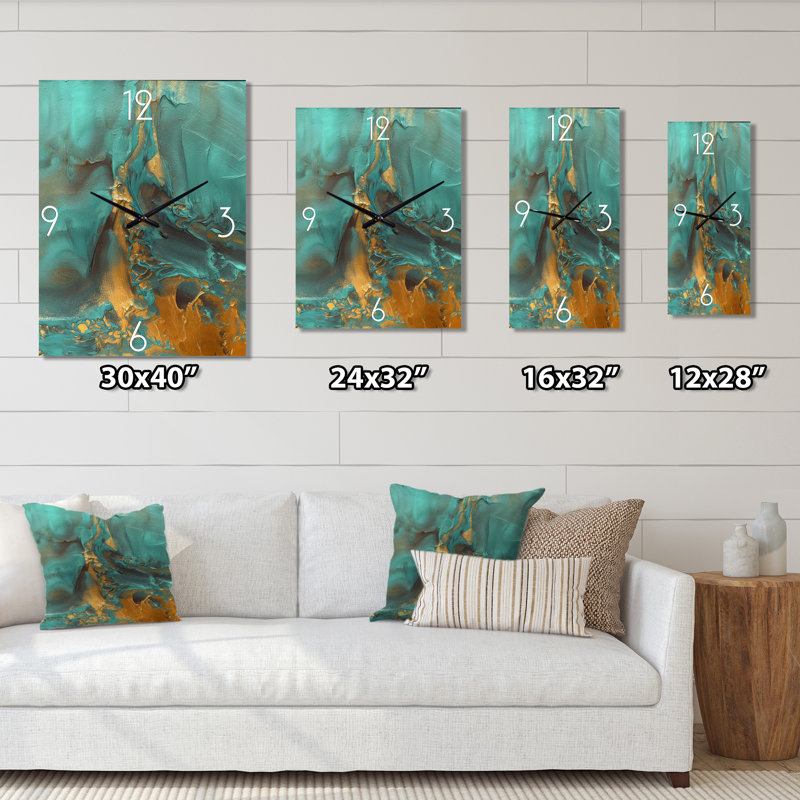 Horloge murale moderne Whirling Waves II - Peinture abstraite, H 32 po x l 24 po x P 1 po