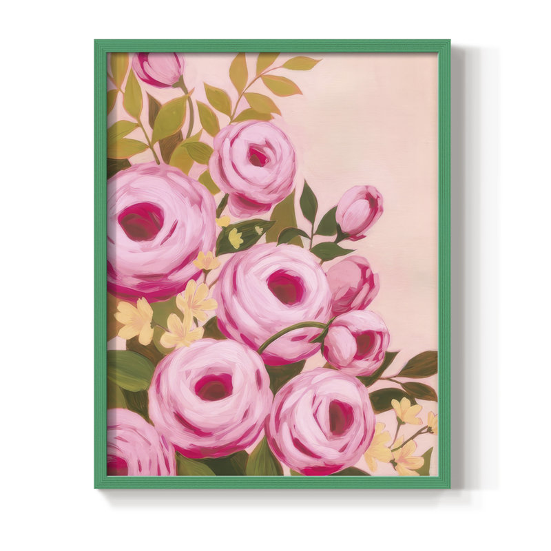 Vibrant Roses I Framed Print - Solid Wood, Green, 11" H x 9" W