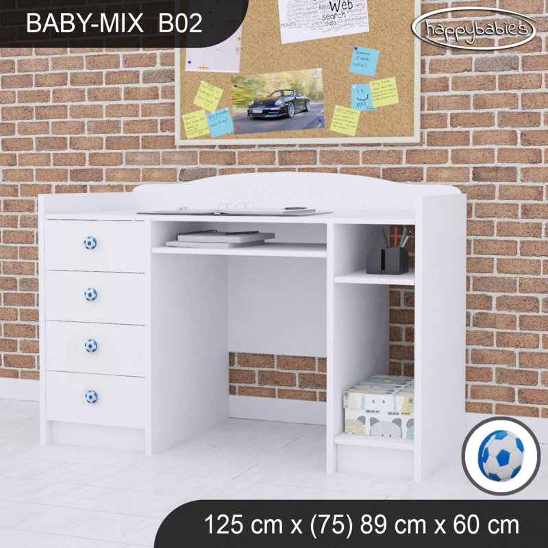 125cm Computer Desk, White/Navy