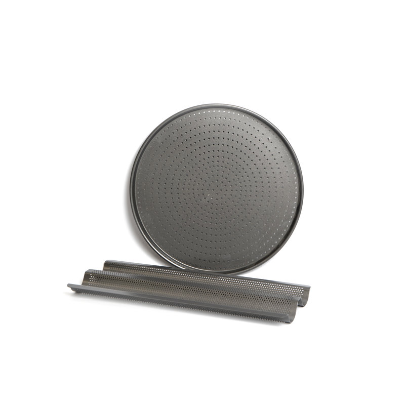 MasterClass 2pc Crusty Bake Non-Stick Baking Tray Set with 32cm Pizza Crisper and 39cm Baguette Tray