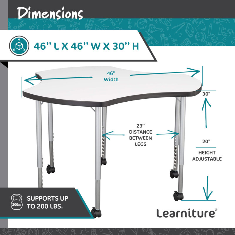 Structure Series Adjustable Height Mobile Cog Activity Table with Casters, Noir/argenté, Blanc