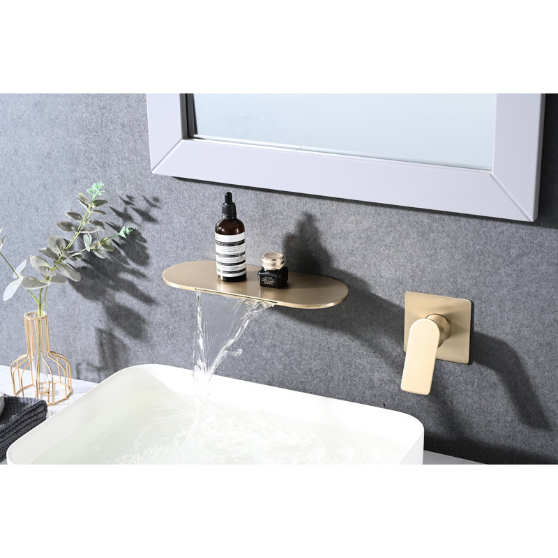 Bathroom Sink Faucet Wall Mounted, Waterfall Effect, Single Handle, Enchanting Stainless Steel Crafted With Brushed Gold Faucet,