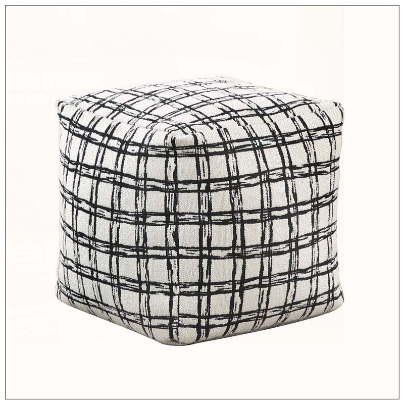 Pouf carré en jacquard avec fond antidérapant, Black Plaid