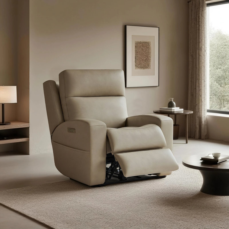 Fauteuil inclinable en cuir triple avec zéro gravité et soutien lombaire, Cuir véritable beige clair