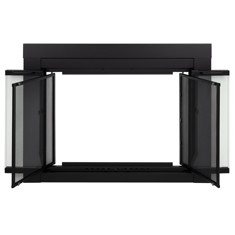 Portes de foyer en acier pliantes à deux panneaux Ablah, H 33 po x l 43,5 po x P 0,95 po, Noir
