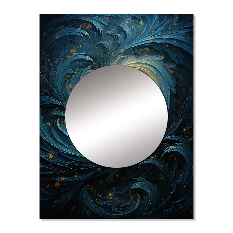 Kariem Blue Fury Waves Spiral I - miroir décoratif à spirales abstraites, miroir mural moderne, impression sur métal