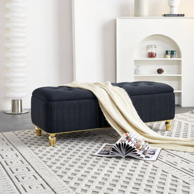 47.24''W Storage Ottoman,Upholstered Velvet Fabric Storage Ottoman with Safety Hinge, gold decoration strip and gold embroidery Footstool, Ottoman Bench for Living Room & Bedroom