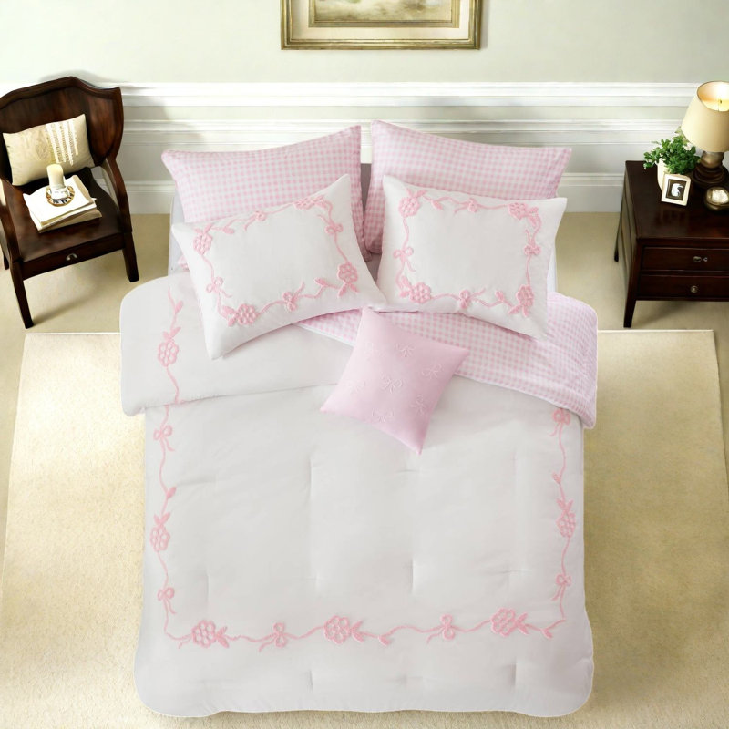 Literie 6 pièces rose, ensemble d'édredon en microfibre double / grand