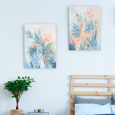 " Azure Blossoms: A Watercolor Symphony " 2 - Pieces Painting Print