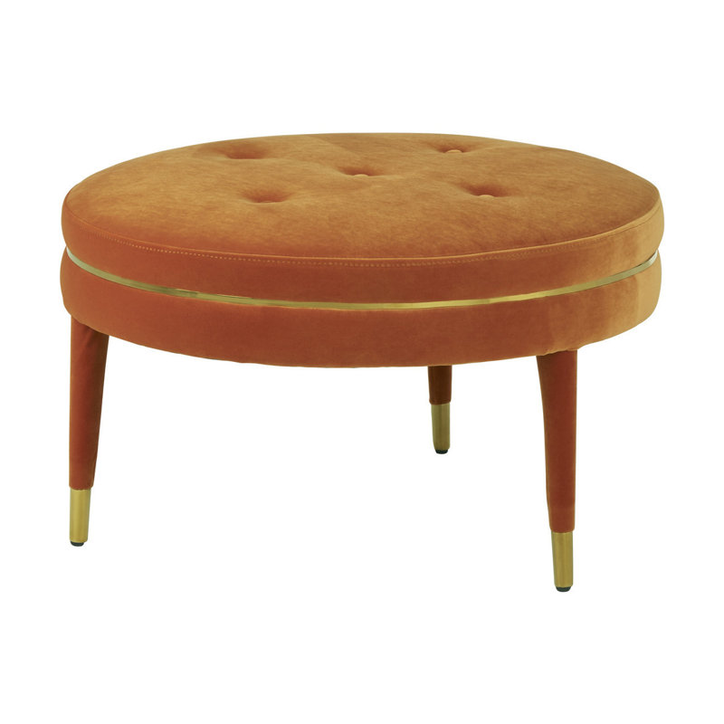 Reuben 76cm Wide Tufted Round Solid Colour Ottoman, Orange, Orange