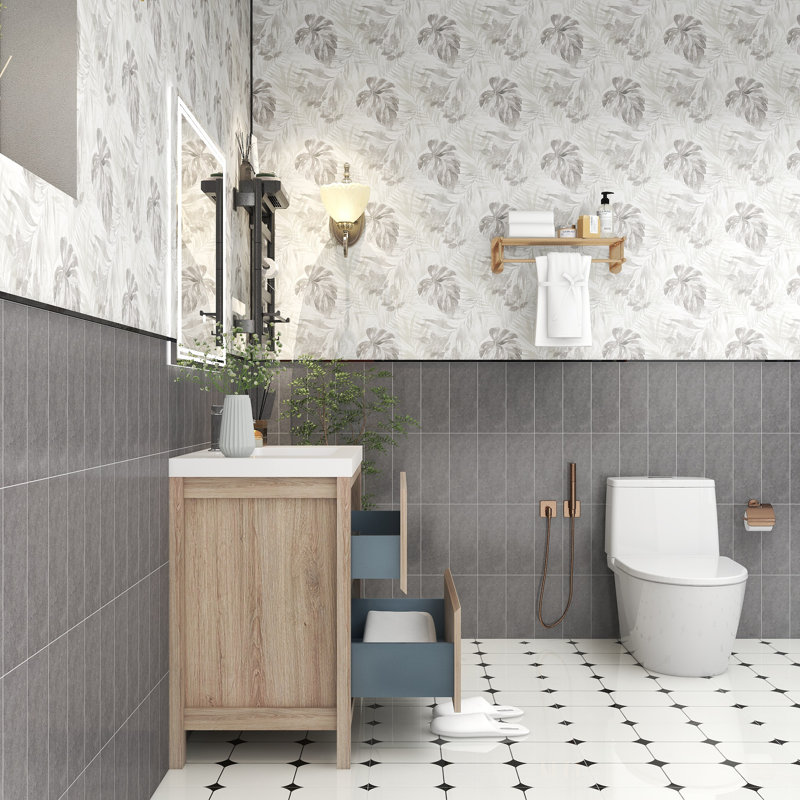 Meuble-lavabo simple 35,5 po avec plateau en acrylique Rosner, Chêne blanc