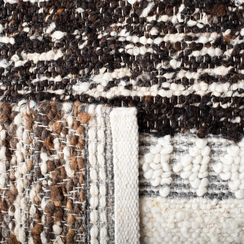Ivory and Brown Handwoven Wool Rectangular Rug