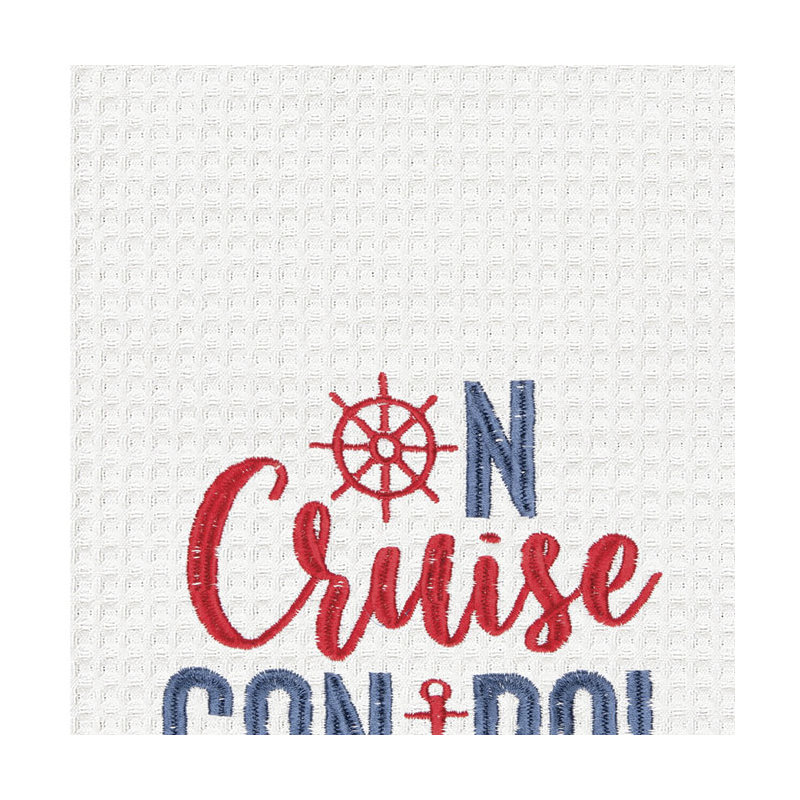 On Cruise Control Embroidered & Waffle Weave Kitchen Dishtowel