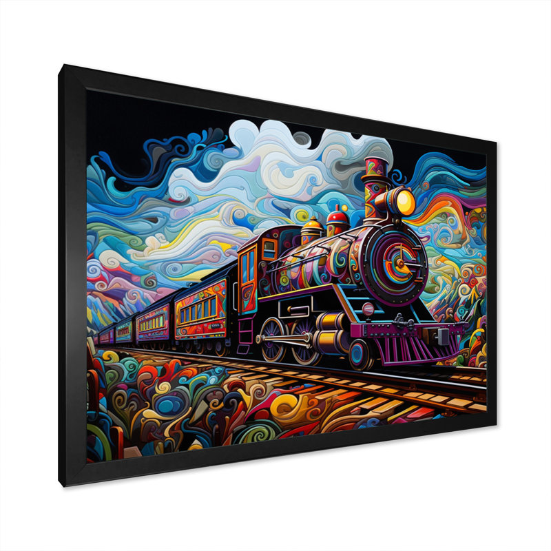 «Abstract Train Whimsical Journey II», reproduction sur toile, H 16 po x l 32 po x P 1 po, Cadre photo noir