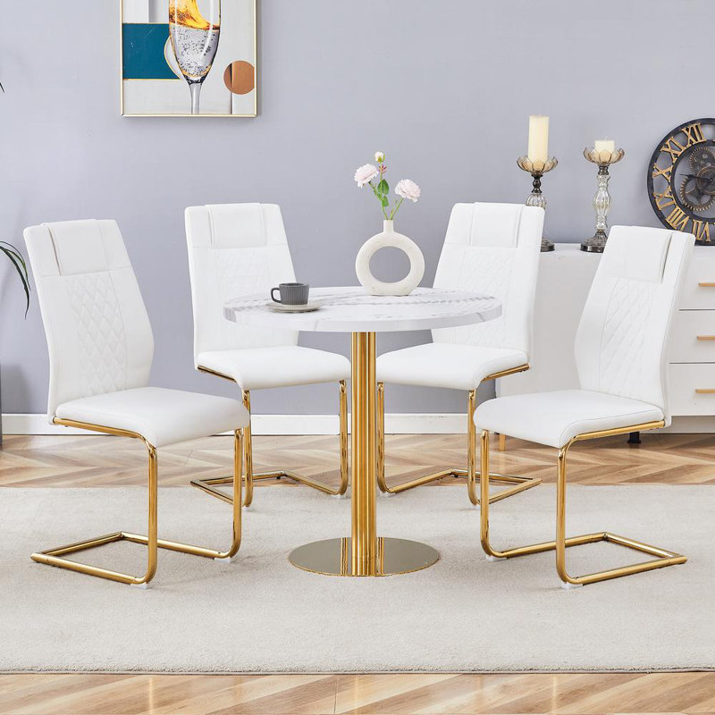 4 Pieces Dining Table Set (White+Gold)
