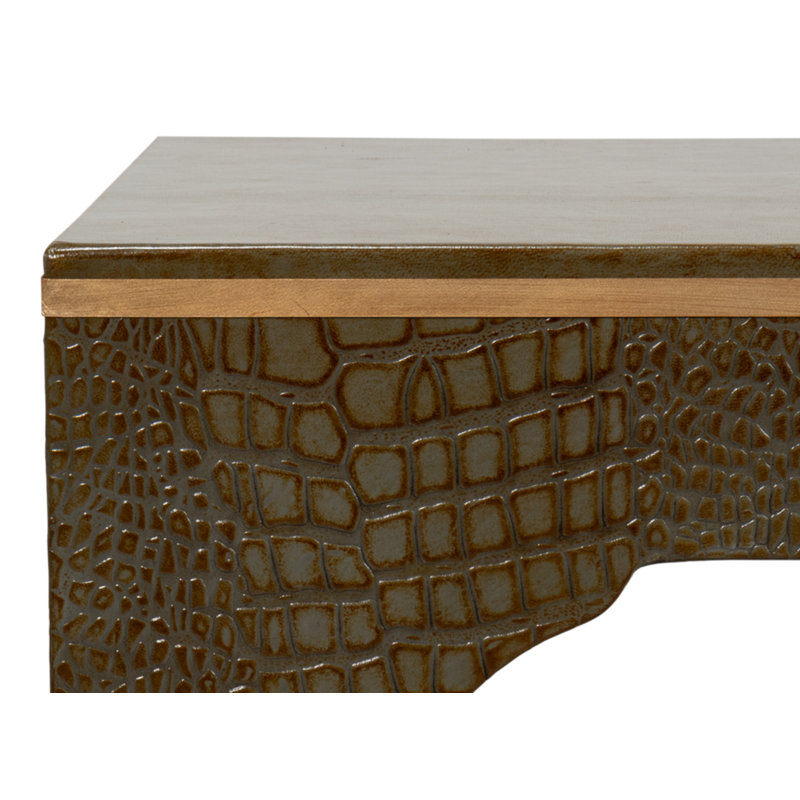 Shagreen Leather Stool, Antique Green