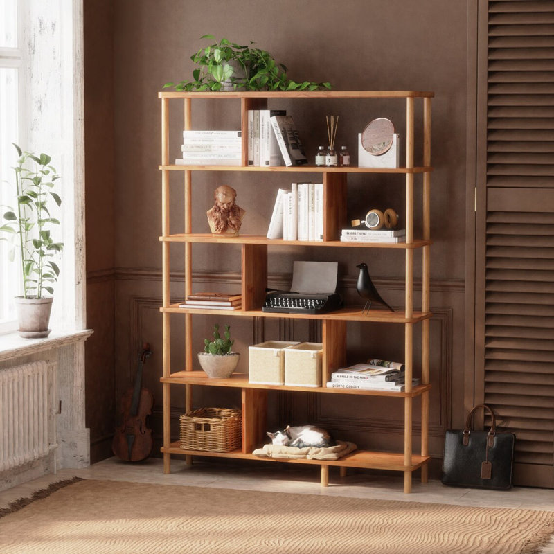 Manhattan 5 Shelf Bookcase, Solid Wood Tall Storage Shelf for Home Office and Bedroom