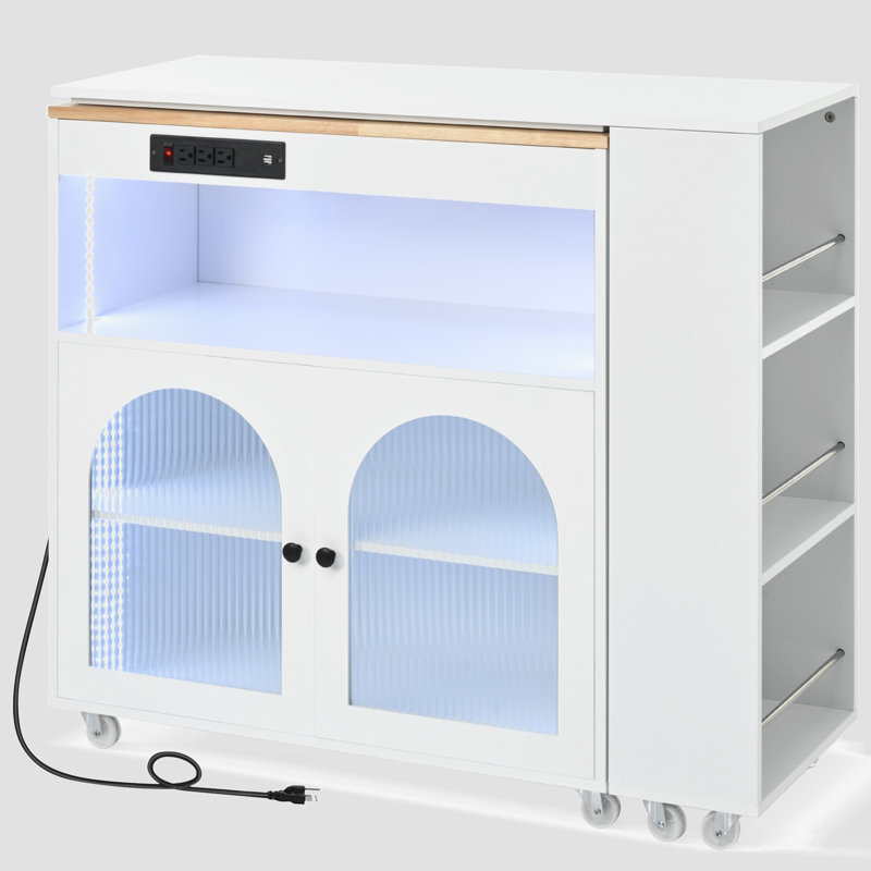 Loufkens Solid Wood Top Kitchen Island, White