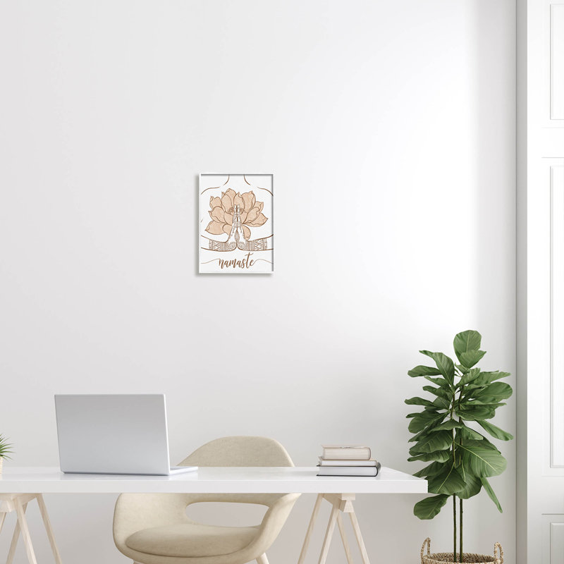 Namaste henné motif lotus, estampe numérique par Ziwei Li, H 14 po x l 11 po x P 1,5 po, Giclée encadrée blanc bord de mer