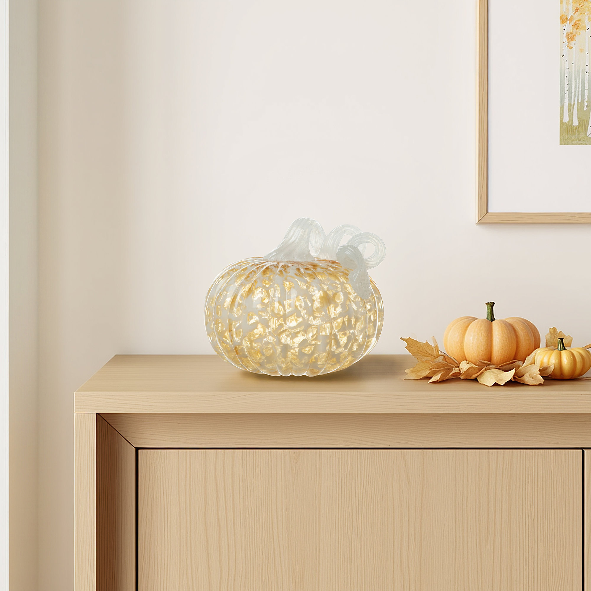 6"D Fall Round Glass Pumpkin, Gold