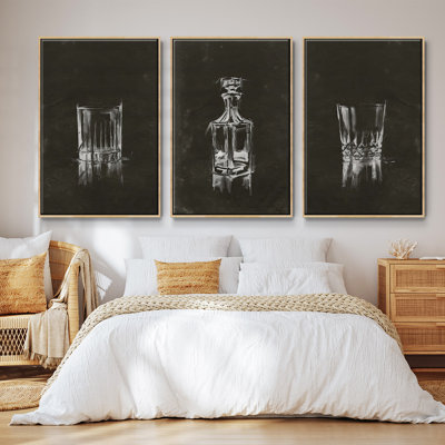 Ensemble de 3 pièces cristal Barware V encadré sur toile