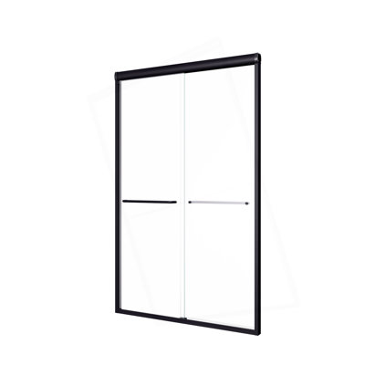 44"-48"W*72" H Semi-Frameless Double Sliding Shower Door, Bypass Shower Door, 1/4" (6mm) Thick SGCC Tempered Glass Door, Matte Black