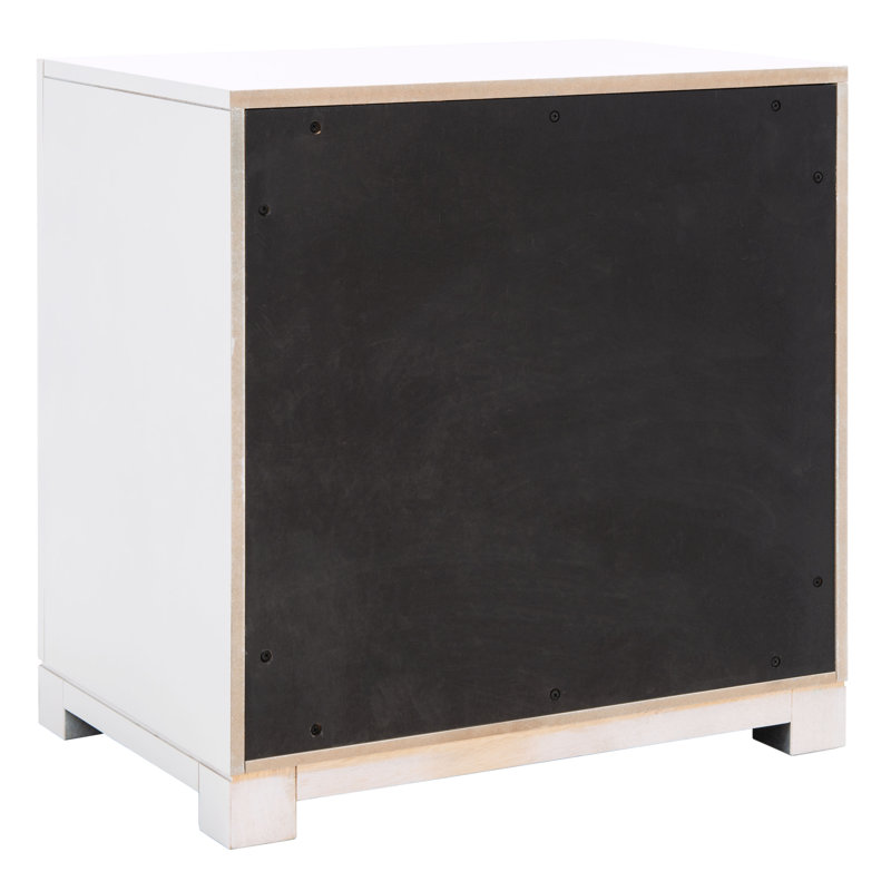 Table de chevet en bois d'hévéa avec rangement à 3 tiroirs Elegant & Modern, White / Silver