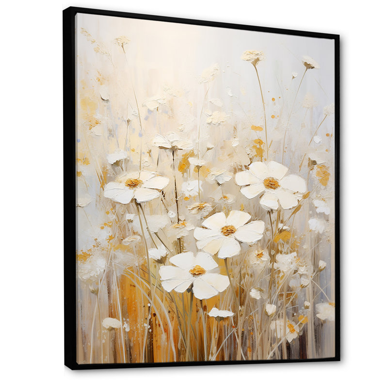 Beige Wildflowers Breeze V sur toile, H 20 po x l 12 po x P 1 po, Cadre flottant noir