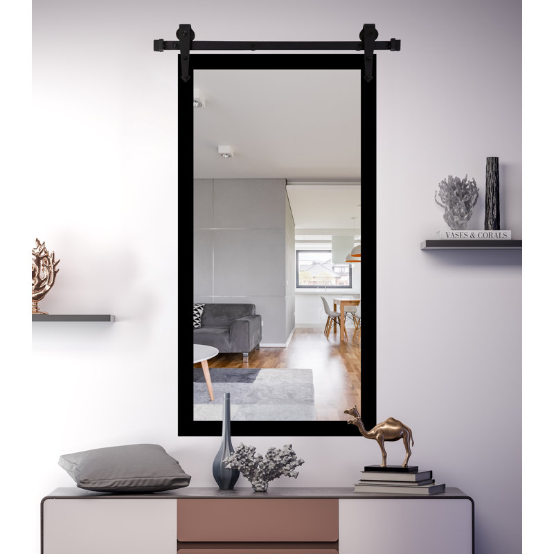 Neace Flat Wall Mirror, Satin Black, 63" H x 30" W