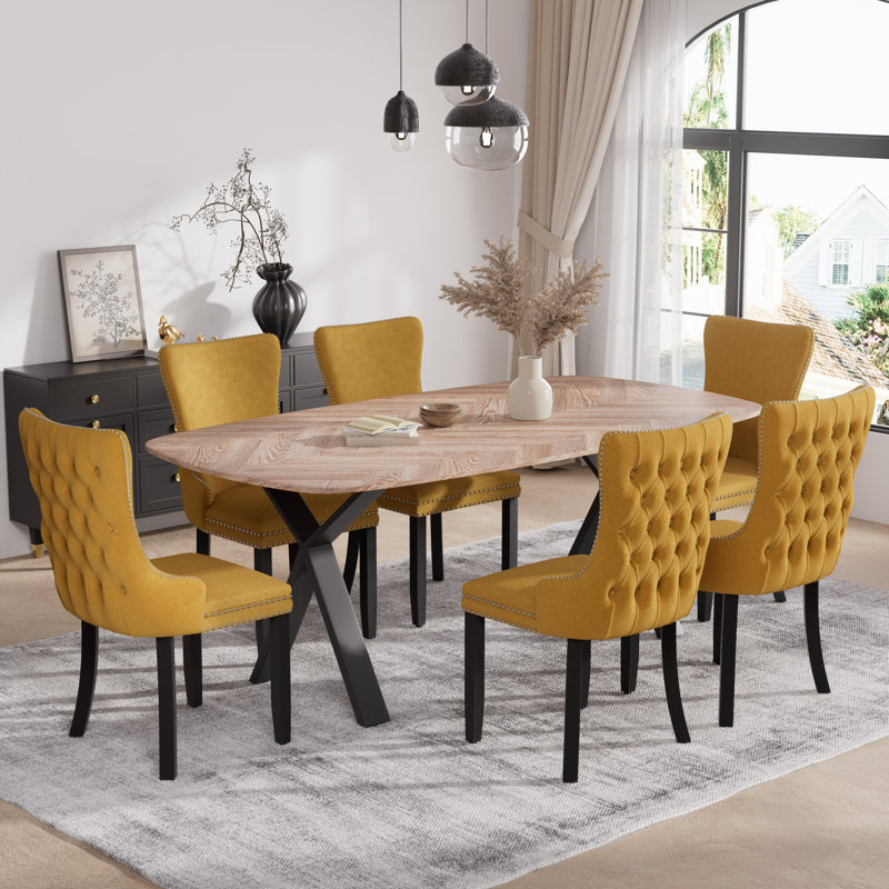 Ensemble de salle à manger rectangulaire avec chaise en velours, Jaune / Noir