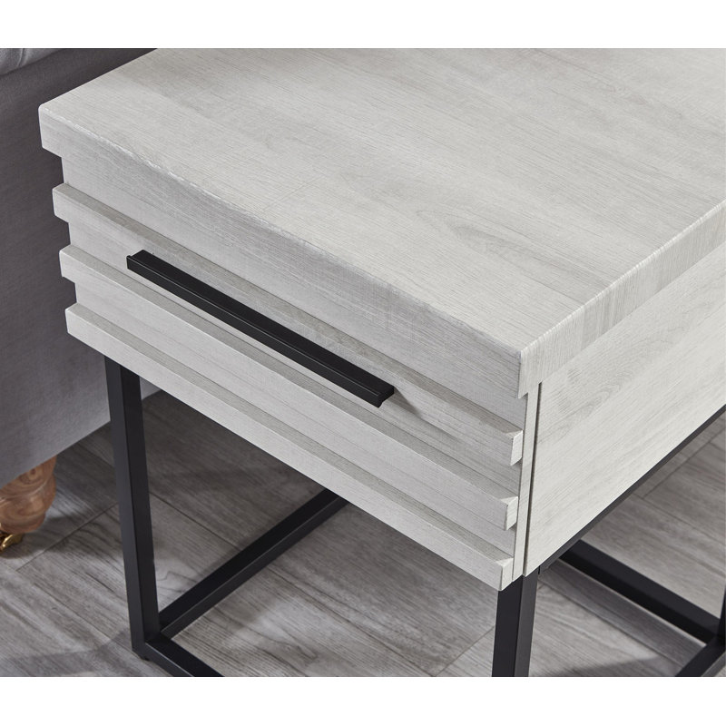 Contemporary Storage End Table, White