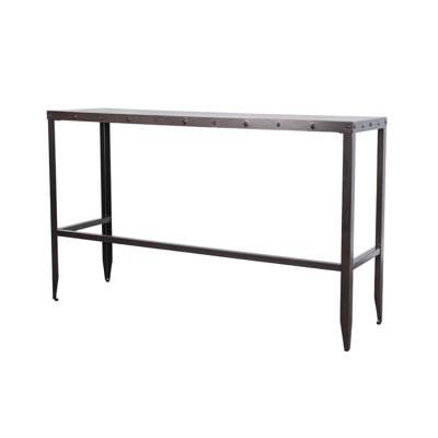 Ayka Sofa Bar Table w Nailhead Accent, 60 Inch Rectangular Brown Wood